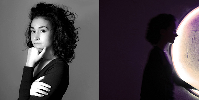 Marina Mellado Mendieta (Spagna) ed il suo progetto Luz Marina Mellado Mendieta Spagna e a destra la designer passa davanti ad una sfera di luce