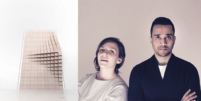 Gli autori del progetto Slow Door, Deepak Jawahar e Irina Michaela Bogdan Foto del progetto Slow Door e degli autori Deepak Jawahar indiano e Irina Michaela Bogdan romena