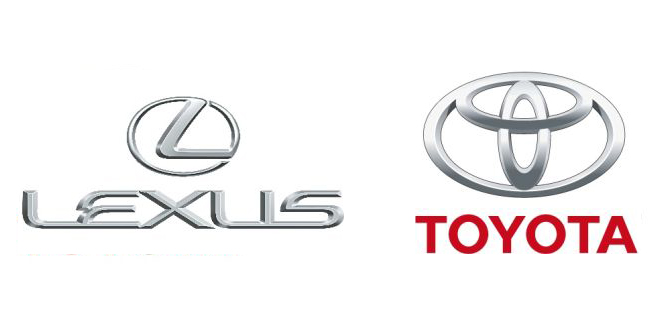I loghi Lexus (a sinistra) e Toyota (a destra) su sfondo bianco I loghi Lexus a sinistra e Toyota a destra su sfondo bianco